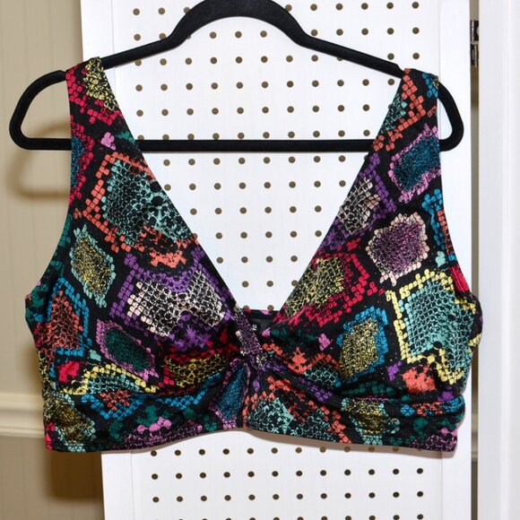 Plus Size Torrid 3 Rainbow Snakeskin Pattern Wireless Shine Triangle Bikini Top - Picture 1 of 9